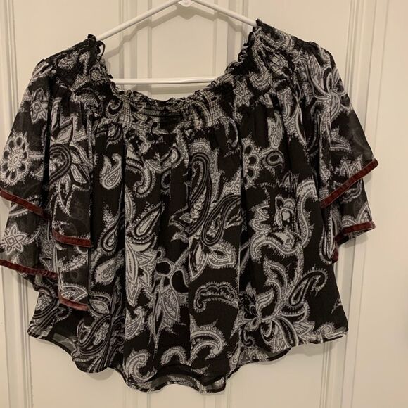 Brown/cream/gray Loft off the shoulder blouse M - Picture 4 of 4